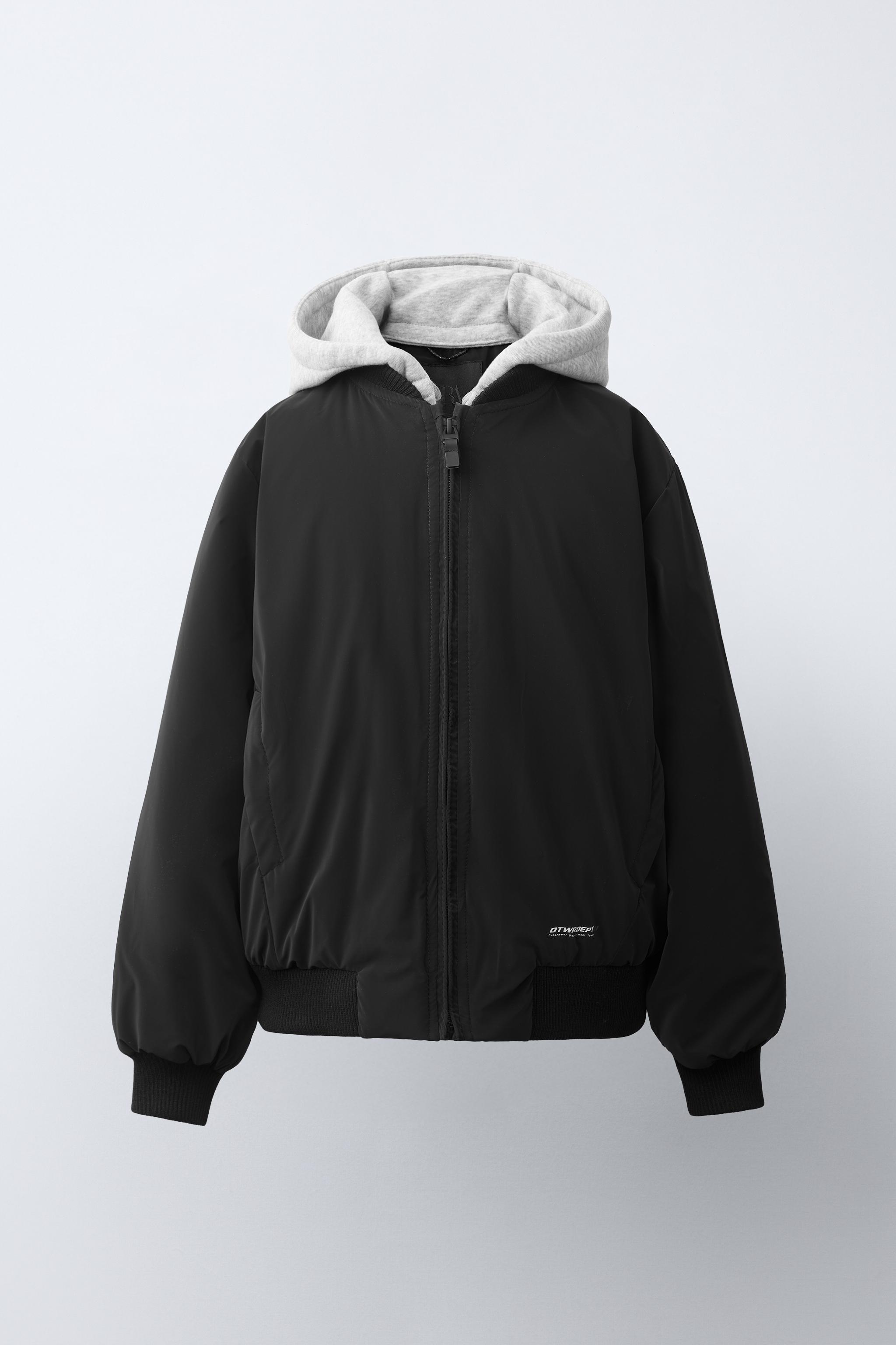 RUBBERIZED BOMBER JACKET WITH DETACHABLE HOOD